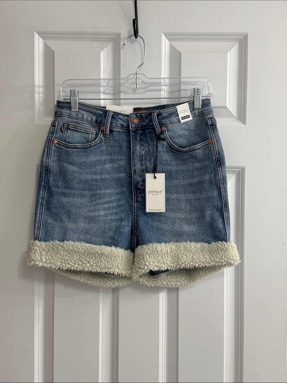 Judy Blue Blue Denim Sherpa Cuffed Shorts NWT